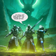 Destiny 2 Guardians prepare to fight in a dungeon while Savathun's shadow hangs over them.